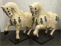 Pair Of Carved Mosaic Bone Tile Horse Sculptures
