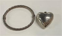 Sterling Rope Bangle and Heart Pendant