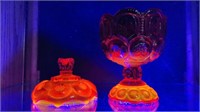 Amberina Moon & Star 8 inch Compote , UV Reactive