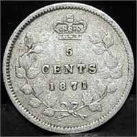 1871 Canada Silver 5 Cents Queen Victoria