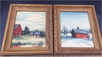 (3) Original Watercolors, Oak Framed