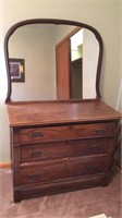 Three Drawer Oak Dresser & Mirror