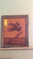 Painted Leather Framed Wood Duck Picture