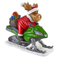 New For Living Ceramic Christmas Moose on Snowmobi