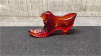 Signed Fenton Ruby Glass Shoes Glows 5.75"