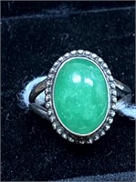 SILVER 3+CT IMPERIAL GREEN JADE SOLITAIRE RING