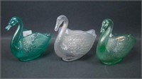 Three Carnival Glass Pastel Swan Master Salts