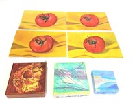 4 Acrylic on Canvas Paintings of Tomatoes, + 3