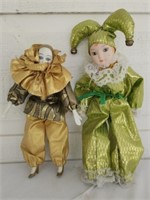 Pair of Porcelain Jester Clown Dolls