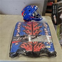 Unused Kids Road Hockey Helmet  w Pads