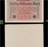 1923 Weimar Germany 50 Million Marks Hyperinflatio