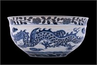 Chinese Blue/White Dragon Bowl w/ Chop mark