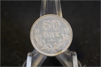 1911 Sweden 50 Ore Silver Coin