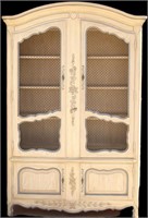 FRENCH PROVINCIAL PAINTED CABINET WITH METAL GRILL