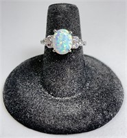 Sterling Oval Opal Ring 3 Grams Size 6
