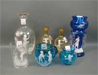 Lot of Seven Victorian Mary Gregory Glass Items