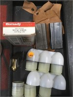 Tray lot ,magazines, dummy grenade shells & more