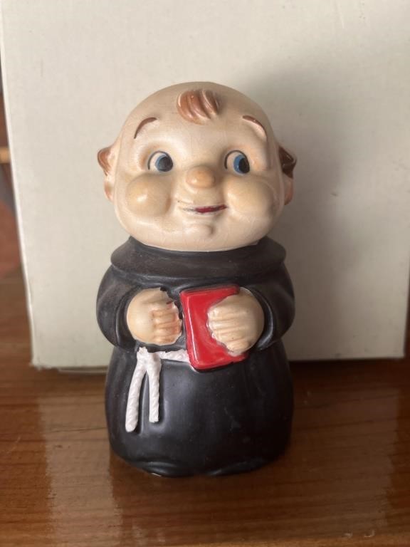 VINTAGE MONK CERAMIC COIN  6” BANK With Stopper