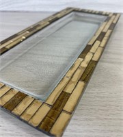 DECORATIVE ACCENT TRAY GLASS WITH GOLD MOSAIC EDGE