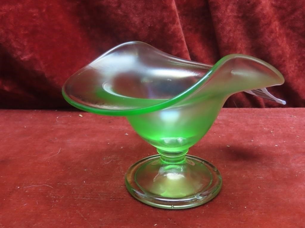 Vintage Vaseline glass footed bowl.