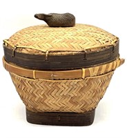 Wicker Basket with Water Buffalo Handle 13” x 12”