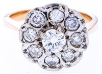 14kt Rose & White Gold Cluster Ring,9 Diamonds .59