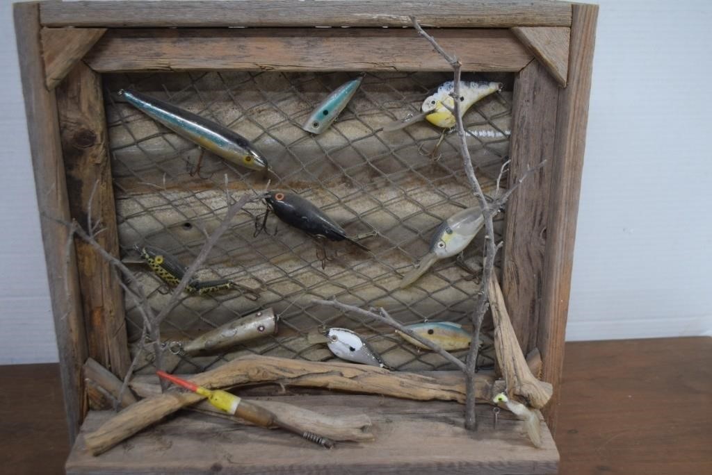 Rustic Wall Decor With Vintage Lures 14x15"