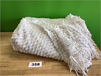 Large White Ruffled Throw Blanket