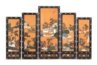 CHINESE FIVE PANEL MIXED INLAYED FLOOR SCREENS