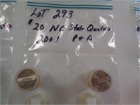 NC 2001 State Quarters P & D 2 $10 Rolls
