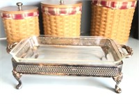 Silver Plated (?) Footed Serving Stand And Baker