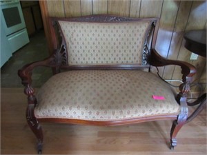 Victorian Style Settee W/ Carved Wood Frame