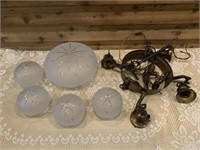 ANTIQUE HANGING LIGHT FIXTURE WITH 5 GLOBES