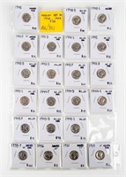 Coin Sheet of 22 Mercury Dimes Mixed Dates-BU