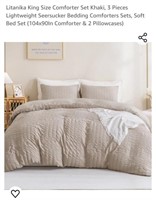 King Size 3 Pc Bed Set, Khaki, Includes Comforter