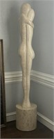 Beige Fossil Stone Carved Lovers 7ft Sculpture