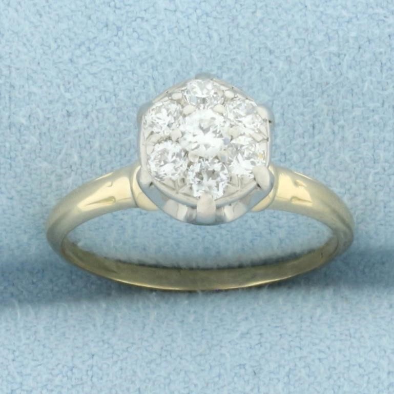 Antique Pave Set Diamond Engagement Ring in 14k Ye