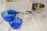Clear Pyrex Dishes & Blue Anchor Bowls
