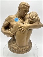 CHALKWARE GOLD DECORATED NUDE COUPLE SCULPTURE