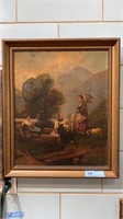 OIL PAINTING ON CANVAS OF FARM SCENE/MOUNTAINS