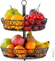 2-Tier Fruit Basket, Aolloa Metal Fruit Bowl