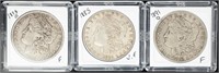 Coin 1885+1891-O+1894-O Morgan Silver Dollars-F-VF