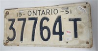 1951 Ontario license plate.