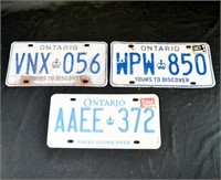 3 ONTARIO LICENSE PLATES (singles)