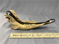 9" jawbone made into a sled, baleen bottom, leathe