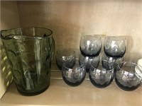 MID CENTURY GLASS PITCHER - GLASSES - PLATTERS