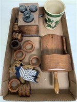 Wooden decor for lot and a small Hull crock