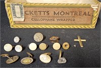 vintage lot of cufflinks and 1 old cigar box