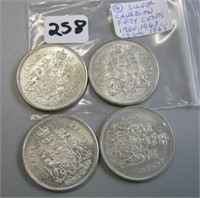 4 Silver Canadian Fifty Cents Coins