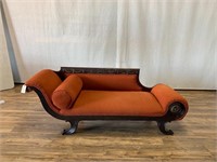 Claw Foot Carved Orange Chaise w/Pillow